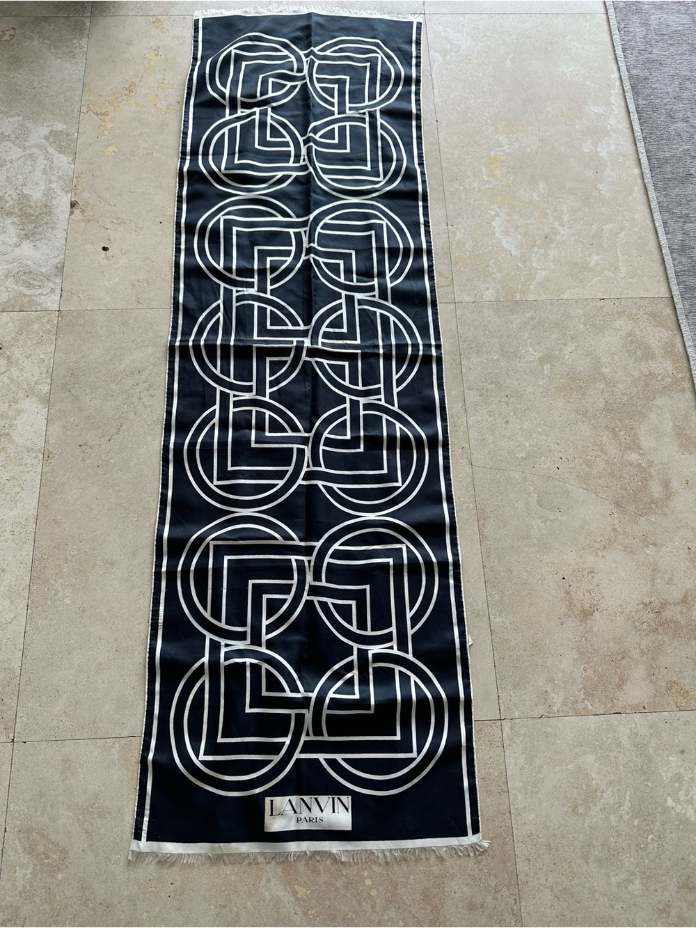Rare 1970’s vintage Lanvin 100% silk Black & White Interlocking Geometric scarf